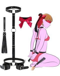Kit de retenue BDSM pour bondage sexuel – avec menottes, collier, bandeau et fouet, équipement et accessoires de bondage en cuir souple