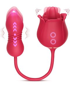 Rose Sex Toy Dildo Vibrator 3in1 avec 9 poussées Vibration du point G, Clitoris Lèche-Mamelon pour Femme Homme Couples Plaisir